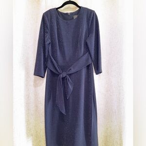 Adrianna Papell Navy Long Sleeve Dress with Tie Waist